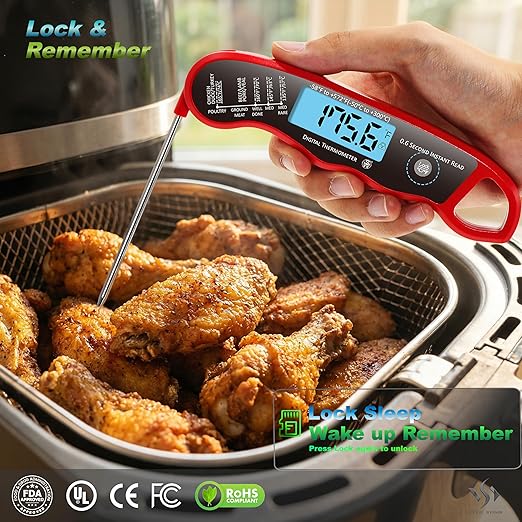 0.6S Instant Read Digital Meat Thermometer Probe/Pen，Factory‑Calibrated/Waterproof/Backlit/Magnetic/Flip Display/Motion Sensor:Outdoor BBQ, Barbecue Grilling, Smoking, Oven, Baking, Oil, Candy