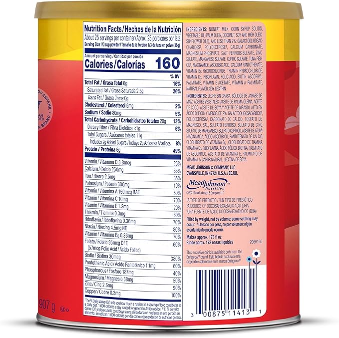 Enfagrow NeuroPro Toddler Nutritional Drink, Made with Real Milk, Brain-Building Omega-3 DHA, Nutrients and Prebiotics for Growth & Immune Support, Non-GMO, Toddler Milk Powder, 32 Oz Can (Pack of 2)