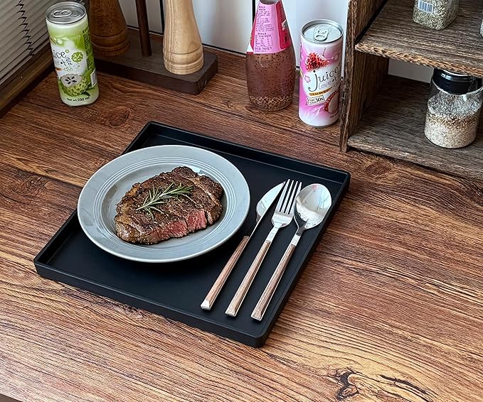 Black Square Tray 11 Inch - 3 Pack Organizer Decorative Tray for Bathroom Vanity, Coffee Table, Dresser & Kitchen Countertop - Black Catch-All Tray for Home Decor, Jewelry, Makeup & Snacks