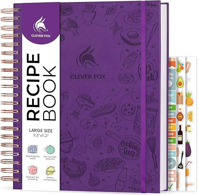 Clever Fox Recipe Book Spiral – Make Your Own Family Cookbook – Blank Recipe Notebook Organizer – Empty Cooking Journal to Write In Recipes – Large Size, 9.3”x11.2”, Hardcover (Purple)