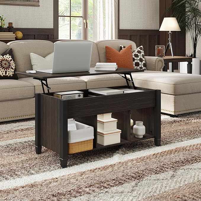 Yaheetech Coffee Table, 41in Lift Top Coffee Table with Storage Hidden Compartment & Shelf, Retro Coffee Center Table with Lift Tabletop for Living Room, Espresso