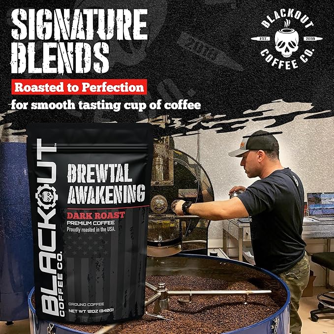 Blackout Coffee Brewtal Awakening Ground Coffee – Dark Roast, Bold Flavor – Freshly Roasted 12oz Bag