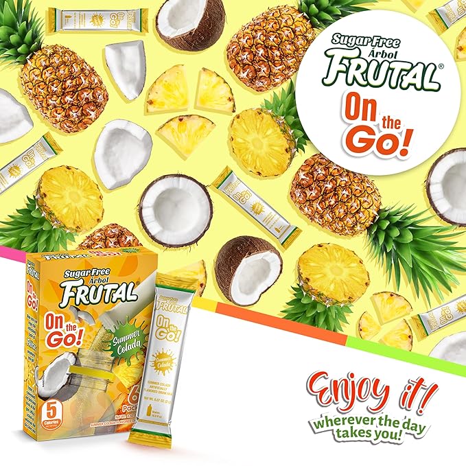Arbol Futal On-The-Go! | Powdered Drink Mix Pina Colada - Flavored Sugar Free! – Single Serve On The Go! - Powder Sticks Packets (30 Count of Stick Packs)