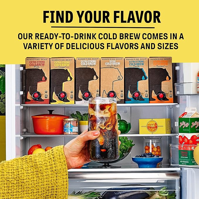 Wandering Bear Straight Black Organic Cold Brew Coffee On Tap, Iced Coffee Drink - Extra Strong, Bold, Smooth, No Sugar Added, Shelf-Stable, Ready to Drink & Vegan, 100% Organic - 128 fl oz (1 gallon)