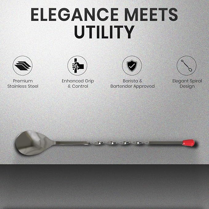 Rattleware 11" Twist Bar Spoon – Stainless Steel Long Handle Cocktail Mixing Spoon with Twisted Stem – Professional Bartender Stirring Spoon for Drinks, Coffee, Tall Glasses & Shakers