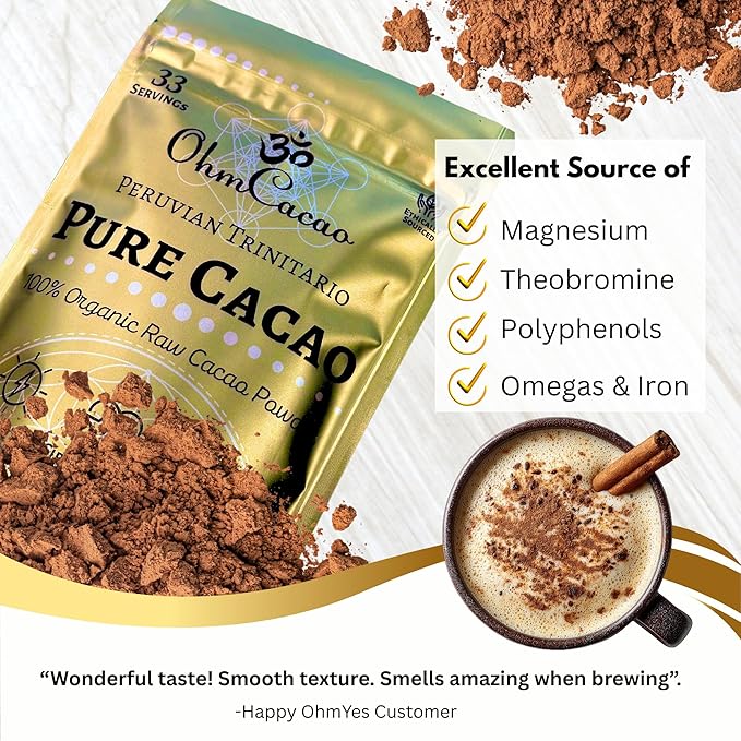 Pure Raw Organic Cacao Powder | Premium Ceremonial Grade Cacao | Natural Source of Flavanols, Magnesium, Iron & Theobromine | Sugar-Free Hot Cocoa Chocolate Drink & Baking Mix | Unsweetened - (33 Servings)