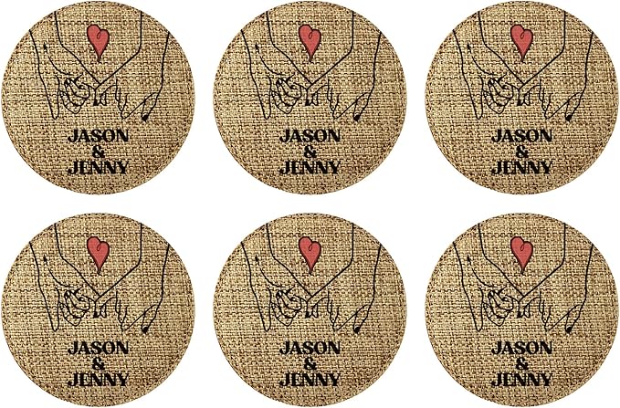 Smile Art Design Family Couple Names Custom Coaster Set of 6 with Base Round Burlap Material Personalized Prints Personalized Gifts Christmas House Warming for her him Valentine's Day Gift Style8