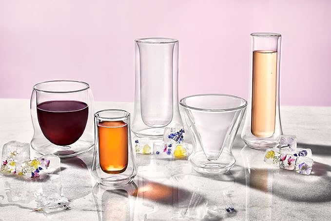 JoyJolt Cosmo Double Wall Stemless Champagne Flutes – Set of 2 Mimosa Glasses, Ideal for Weddings, or Bridal Showers – Cheerful Stemless Champagne Glasses – 148 ml / 5 oz Set of Sparkling Glasses