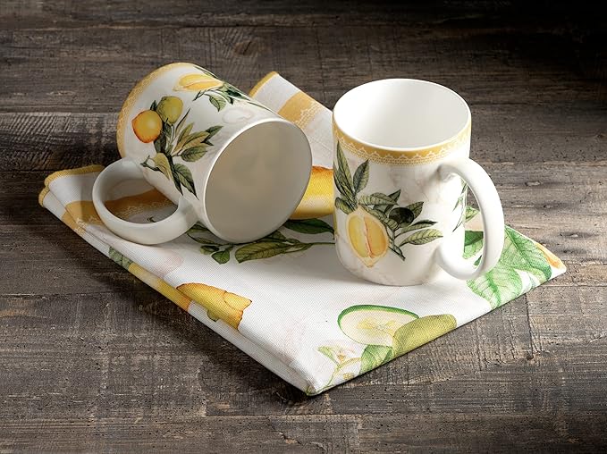 Maison d' Hermine Coffee Mug with Handles Fine Bone China Mugs Pack of One Tea Cups for Hot Beverages Cappuccino Latte Home Restaurant Office Perfect for Gift (Limoncello - Verna, 15 Ounce)