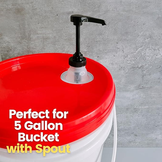 Pump for Gallon Jug & 5 Gallon Bucket, Leakproof Heavy Duty Pump Dispenser for Laundry Detergent, Shampoo, Soap, Oil, Snow Cone Syrup, Popcorn Butter, Commercial Household Industrial Use (2pc Black)