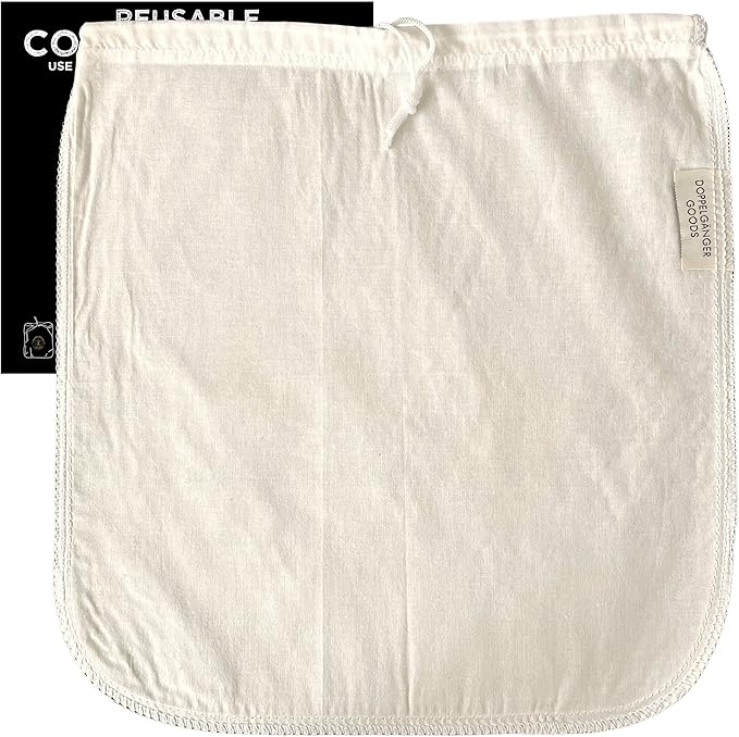 (1-Pack, Large 12in x 12in) Organic Cotton Cold Brew Coffee Bag - Designed in California - Reusable Coffee Filter with EasyOpen Drawstring Cold Brew Maker for Pitchers, Mason Jars, & Toddy Systems