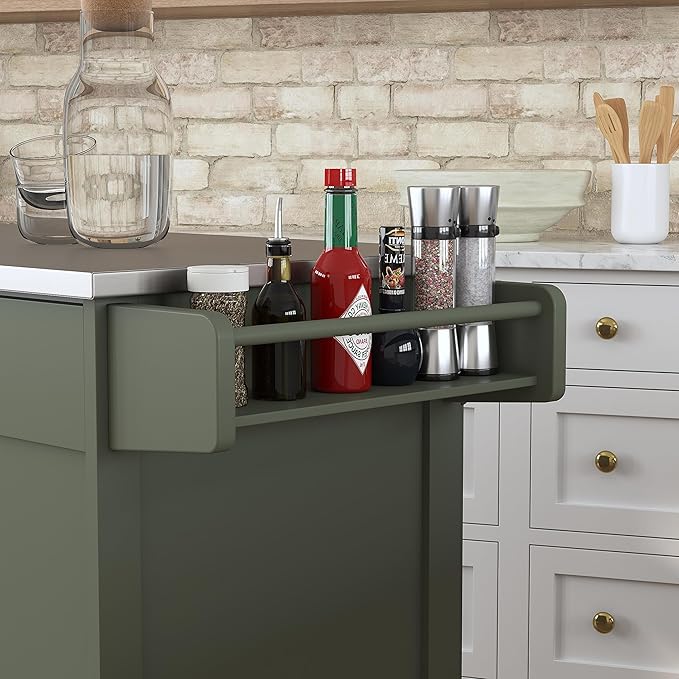 Homestyles Mobile Kitchen Island Cart with Stainless Steel Top, Sage Green