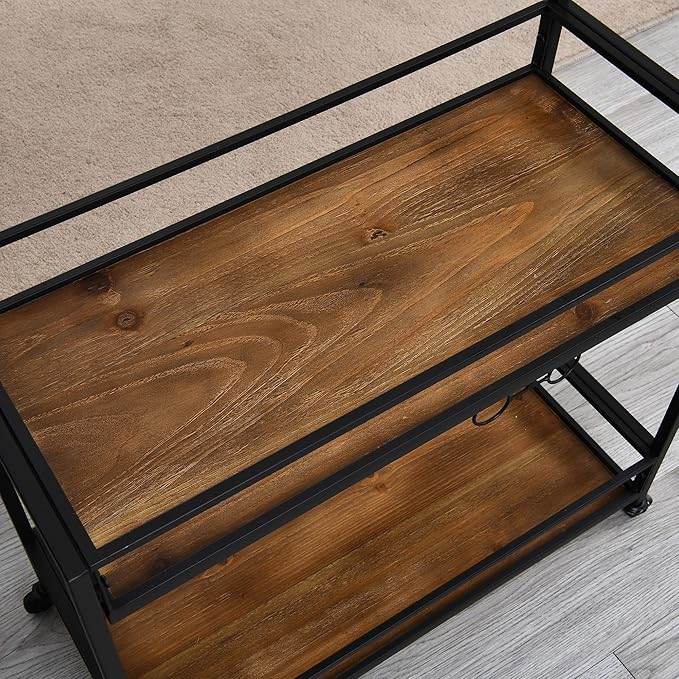 FirsTime & Co. Black and Brown Gardner Bar Cart, 2 Tier Mobile Mini Bar, Kitchen Serving Cart and Coffee Station with Storage for Wine and Glasses, Metal and Wood, Modern