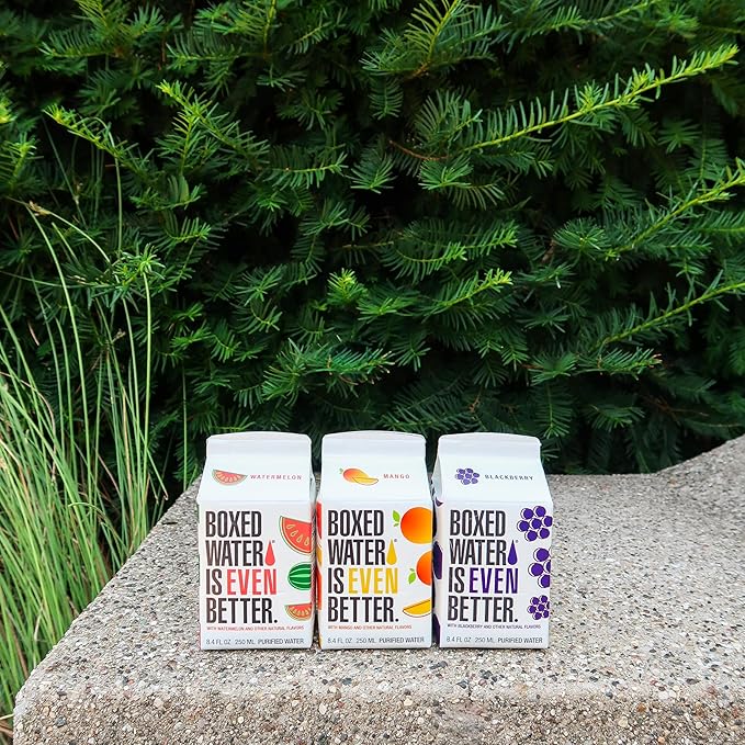 Mango Boxed Water 8.5 oz. (24 Pack) – Better Than Premium Plastic, BPA-Free, Refillable Cartons, Sustainable Alternative, Mini Carton for Kids, Lunchbox Ready