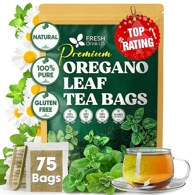 FreshDrinkUS, Oregano Leaf Tea | 75 Tea Bags – Pure Herbal Infusion from Origanum vulgare - Naturally Bold & Aromatic Flavor - Premium Quality, Sustainably Sourced. Vegan