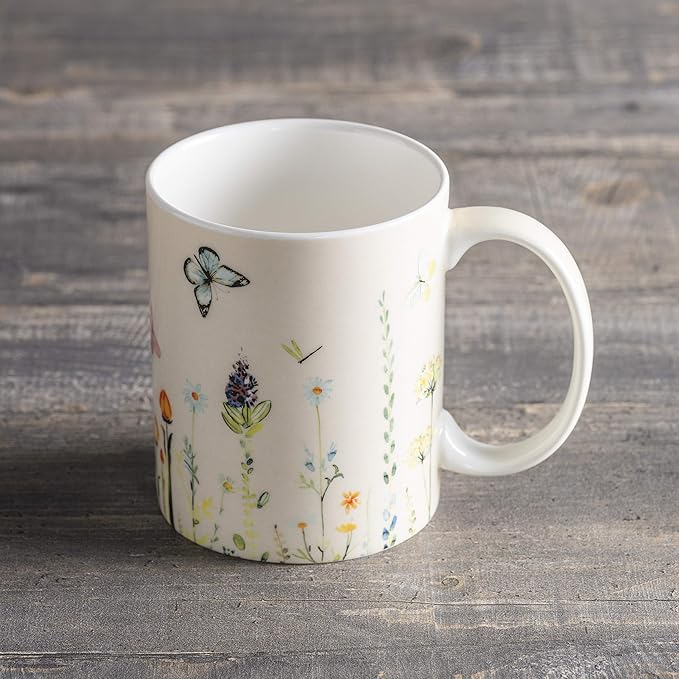 Maison d' Hermine Coffee Mug with Handles Fine Bone China Mugs Pack of One Tea Cups for Hot Beverages Cappuccino Latte Home Restaurant Office Perfect for Gift (Botanical Fresh - Meadow, 12 Ounce)