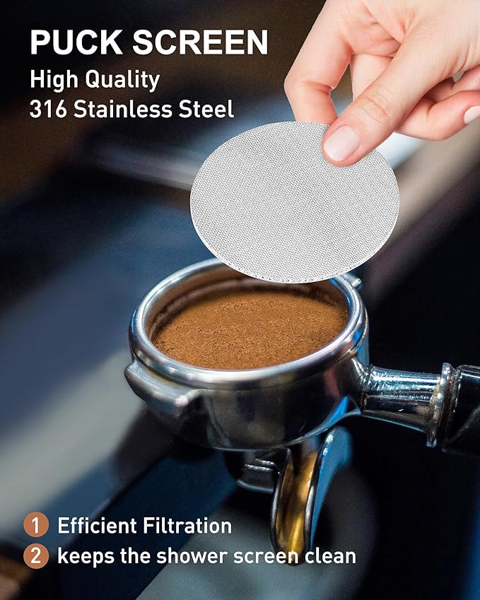 Vomika 54mm Coffee Dosing Funnel, Hands-Free Aluminum Dosing Ring & 53.5mm Stainless Steel Puck Screen, Espresso Accessories suitable for 54mm Breville Barista Portafilters, with Grinding Trigger