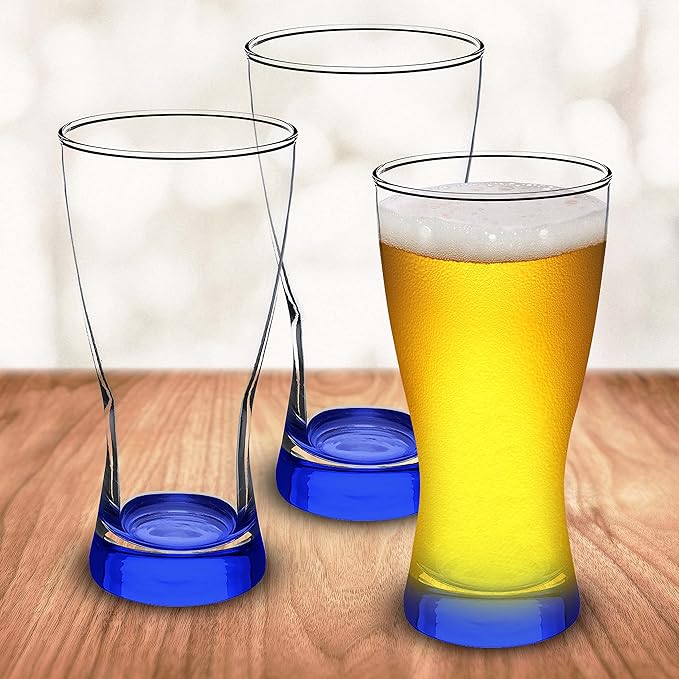 DISCOUNT PROMOS Pilsner Glasses 13.25 oz. Set of 12, Bulk Pack - Made in the USA, Perfect for Hotels, Restaurants, Bars and Even Party Favors - Blue