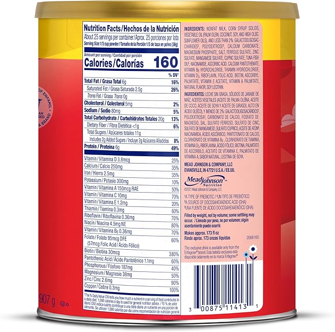 Enfagrow NeuroPro Toddler Nutritional Drink, Made with Real Milk, Brain-Building Omega-3 DHA, Nutrients and Prebiotics for Growth & Immune Support, Non-GMO, Toddler Milk Powder, 32 Oz Can (Pack of 2)