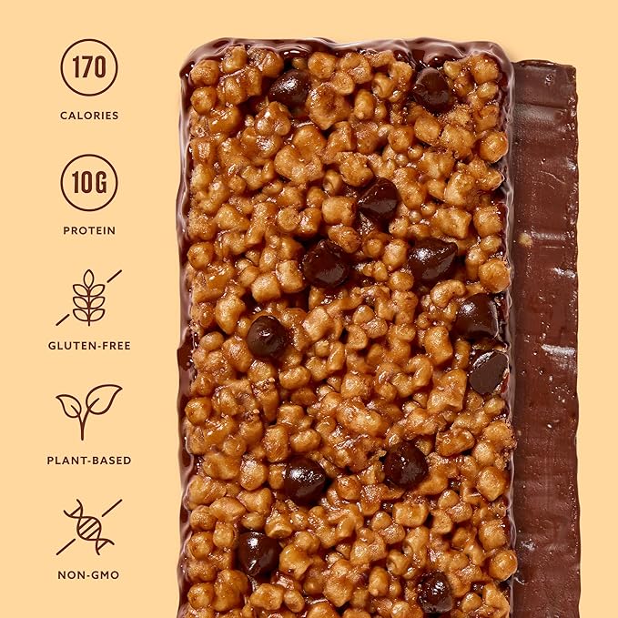 Mezcla Puff Crispy Protein Bars, Gluten Free & Vegan Protein Bars, 10g Protein, Alt for Crispy Rice Treat, Granola Bars & Breakfast Bars, Healthy Snacks for Adults, Peanut Butter Chocolate, 12 Pack