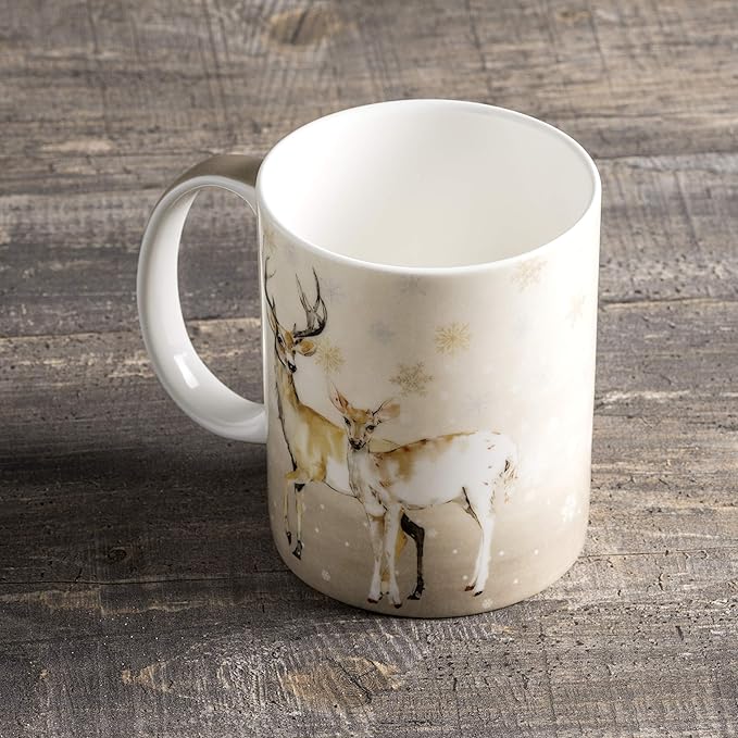 Maison d' Hermine Coffee Mug with Handles Fine Bone China Mugs Pack of One Tea Cups for Hot Beverages Cappuccino Latte Home Restaurant Office Perfect for Gift (Deer In The Woods - Oh Deer, 15 Ounce)