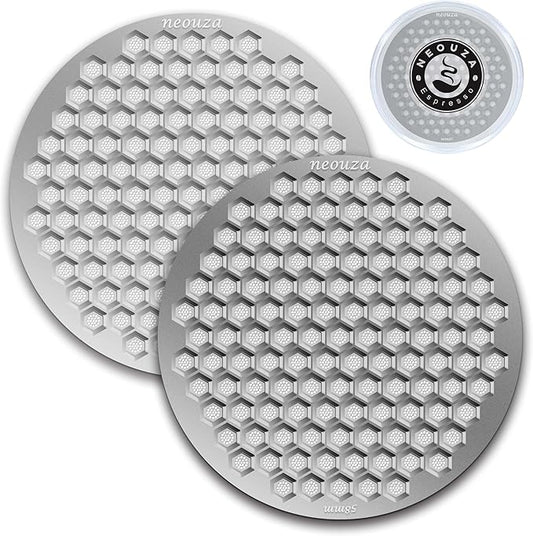 NEOUZA V4 Espresso Puck Screen 0.8mm Thickness Honeycomb Mesh Double Layer Black Protective Coating for Coffee Portafilter Basket (2, Silver, 58mm)