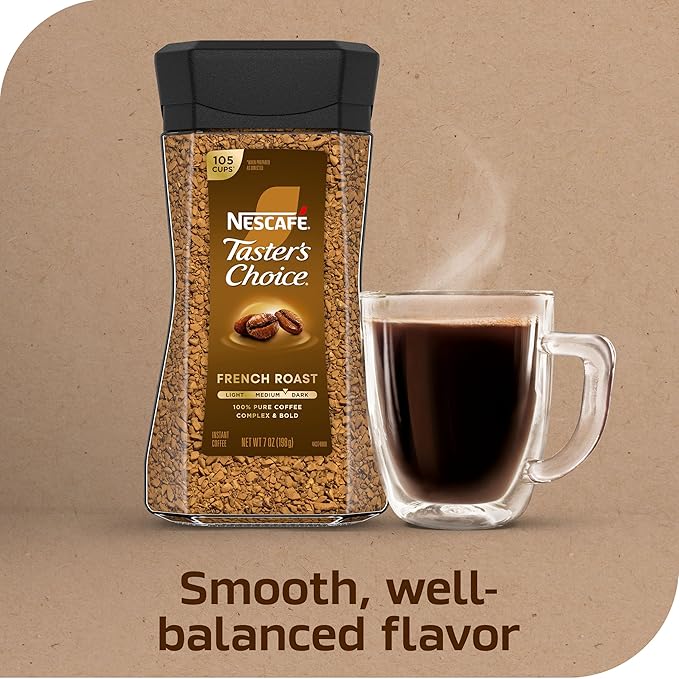 NESCAFÉ Taster's Choice Instant Coffee, Dark Roast Coffee, French Roast, 2 Jars (7 Oz Each)