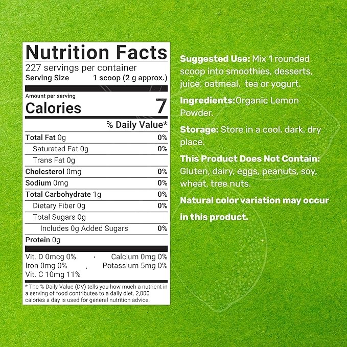 Organic Lemon Powder, 1lb – Real Freeze-Dried Source – Rich in Essential Vitamin C – Natural Immune Support – Raw Lemon Juice Flavor & Aroma – Non-GMO, Filler Free, No Sugar