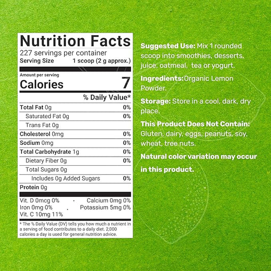 Organic Lemon Powder, 1lb – Real Freeze-Dried Source – Rich in Essential Vitamin C – Natural Immune Support – Raw Lemon Juice Flavor & Aroma – Non-GMO, Filler Free, No Sugar