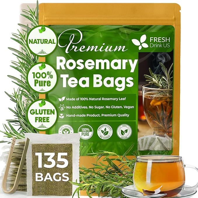FreshDrinkUS, Premium 135 Rosemary Leaf Tea Bags, 100% Natural and Pure Rosemary Dried Leaves, Pure Herbal Tea, No Additives, No Caffeine, No Gluten, Vegan. (135 Tea Bags)