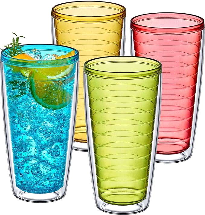 Amazing Abby - Alaska - 24-Ounce Insulated Tumblers (Set of 4), Double-Wall Drinking Glasses, Mixed-Color Reusable Cups, BPA-Free, Shatter-Proof, Dishwasher-Safe