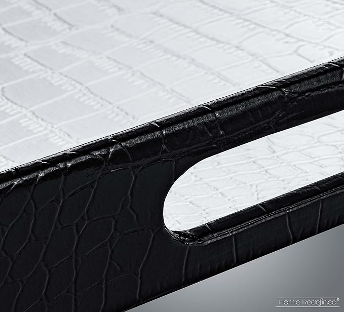 17.5"x12" Silver & Black Glossy Crocodile Faux Leather Serving Tray Beautiful Modern Elegant Decorative Tray with Handles Ottoman Coffee Table Tv Remote Storage for All Occasion's