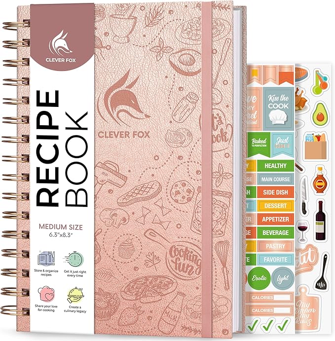 Clever Fox Recipe Book Spiral – Make Your Own Family Cookbook – Blank Recipe Notebook Organizer – Empty Cooking Journal to Write In Recipes – Medium Size, 6.3”x8.3”, Hardcover (Rose Gold)