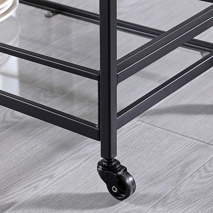 FirsTime & Co. Black Francesca Bar Cart, 2 Tier Mobile Mini Bar, Kitchen Serving Cart and Coffee Station with Storage for Wine and Glasses, Metal and Glass, Modern