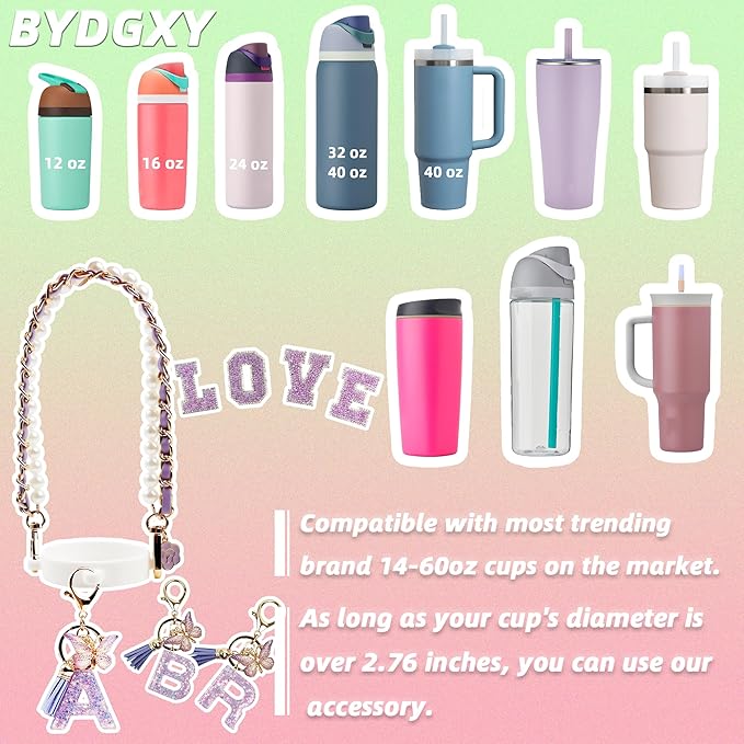 Letter Handle Strap Accessories with Cute Initial Charm Compatible with Owala Water Bottle 24oz 32oz 40oz Owala Kids