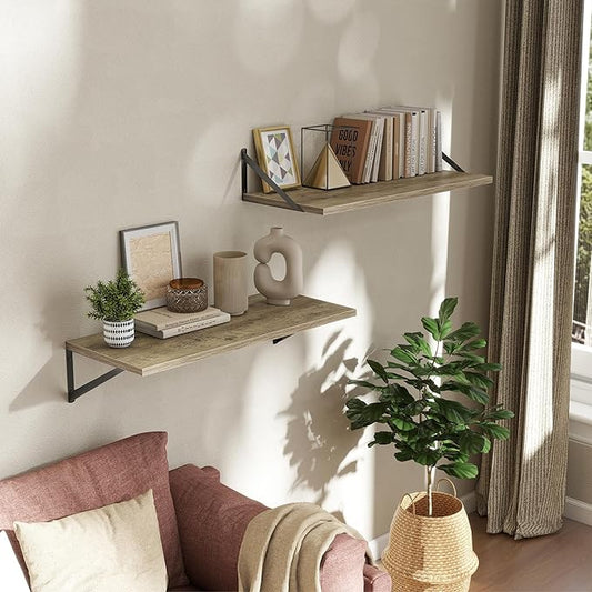 Deep Floating Shelves Wall Mounted, 30"x12" Gray Wall Shelves with Brackets Set of 2 for Bedroom, Living Room, Bathroom, Kitchen, Office - Storage & Display Shelf for Decor, Books, Plants