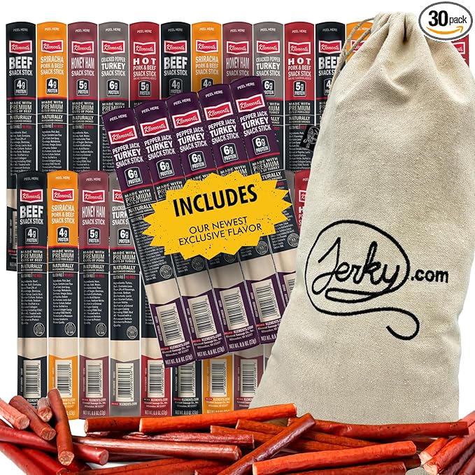 Jerky.com Jerky Gift Basket for Men | 30 Piece Meat Sticks Sampler with Beef Sticks, Pork, Ham, Sriracha, Turkey | High Protein, Low Carb, Keto Friendly Beef Jerky Snack Pack | Gifts for Men