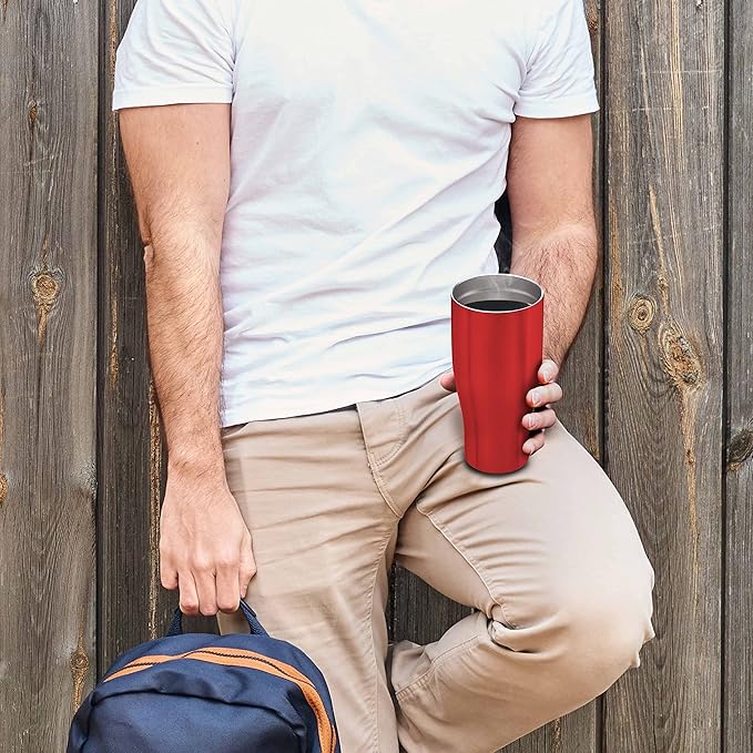 DISCOUNT PROMOS Stainless Steel Grip Travel Mugs 27 oz. Set of 10, Bulk Pack - Perfect for Coffee, Soda, Other Hot & Cold Beverages - Red