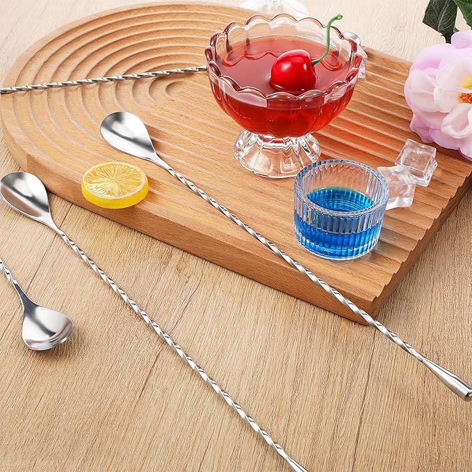18 Pcs 12 Inches Bar Spoon, Stainless Steel Spiral Pattern Mixing Spoon, Long Handle Cocktail Mixing Stirrers, Long Drink Stirrer for Coffee, Iced Tea, Cocktail Shaker, Silver