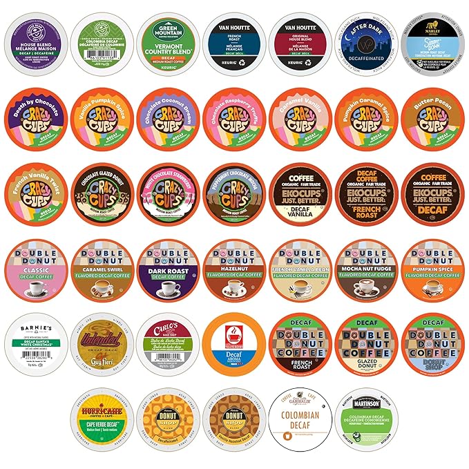 Crazy Cups Perfect Samplers Single Serve & Decaf K Cups Variety Pack, Unflavored & Flavored Decaf Coffee Pods, Decaffeinated Coffee for Keurig K Cups Machines, Hot or Iced Coffee, 40 Count