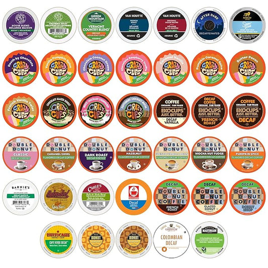 Crazy Cups Perfect Samplers Single Serve & Decaf K Cups Variety Pack, Unflavored & Flavored Decaf Coffee Pods, Decaffeinated Coffee for Keurig K Cups Machines, Hot or Iced Coffee, 40 Count