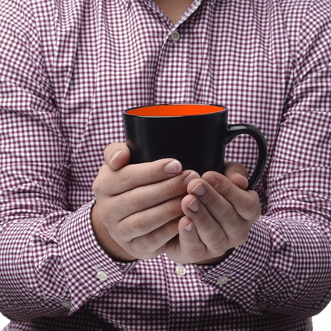 Custom Ceramic Coffee Latte Mugs 12 oz. Set of 10, Personalized Bulk Pack - Perfect for Coffee, Tea, Espresso, Hot Cocoa, Other Beverages - Orange