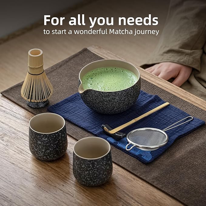 TEANAGOO 9 Pcs Matcha Whisk Set,Ceramic Matcha Set,Matcha Kit for Ceremony,Matcha Tea Set for Making Breakfast/Matcha Latte,Matcha Whisk and Bowl Set with 2 Matcha Cups(7.2oz),Gift for Matcha Lover