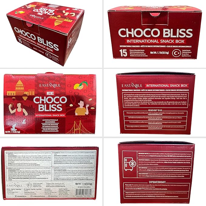 Eastanbul International Snack Box, 15 Chocolate Assortment Bars, Turkish Exotic Snacks, Assorted Candy Variety Pack of Foreign Exotic Candy Box of Assorted Chocolate