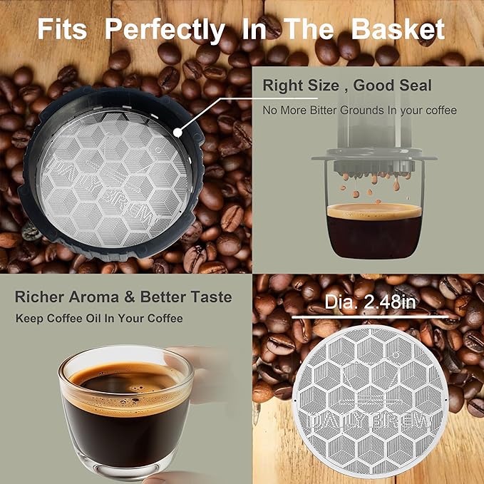 Dailybrew Reusable Stainless Steel Coffee Filter compatible with AeroPress Coffee Maker Standard, Same Flow with Paper Filters While Keeping Richer Flavor & Delicious Coffee-oils