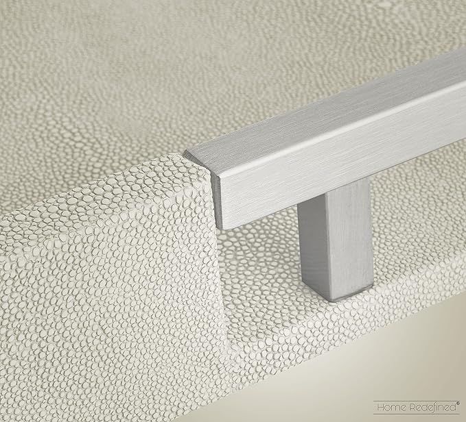 Modern Elegant 17.5"x12" Rectangle Natural Ivory Beige Faux Leather Shagreen Decorative Tray Ottoman Coffee Table Perfume Vanity Kitchen Serving Tray with Silver Metal Handles by Home Redefined.