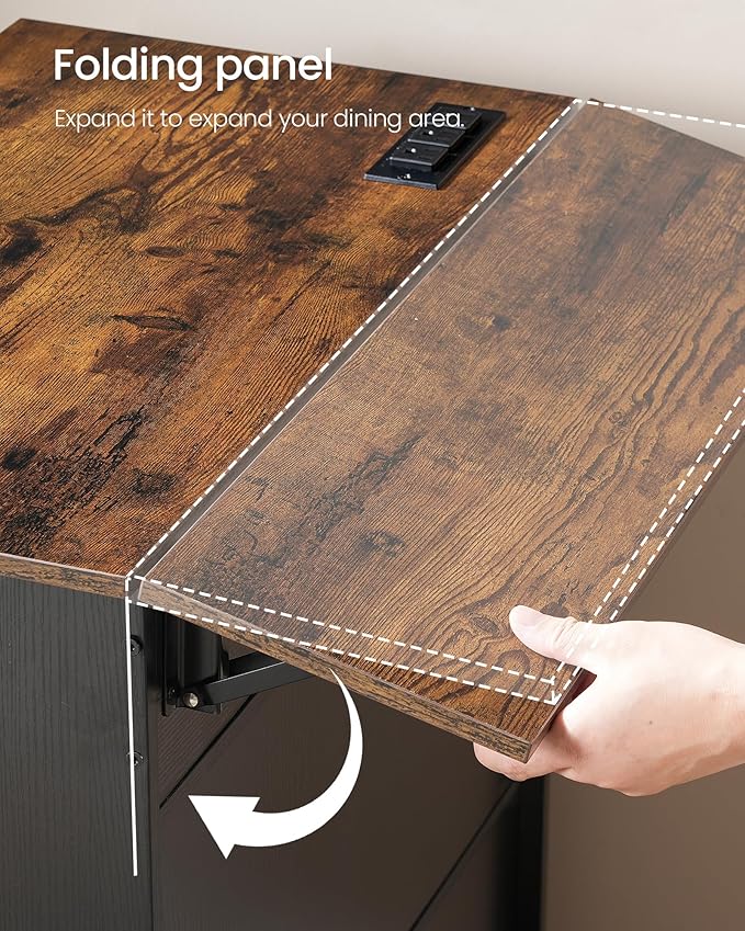 Kitchen Island, Kitchen Island Cart with One Double Cabinet and Drawer, Rolling Storage Cart with Power Strip, with Drop Leaf, for Kitchen, Living Room, Black and Rustic Brown MZD01UBFN1