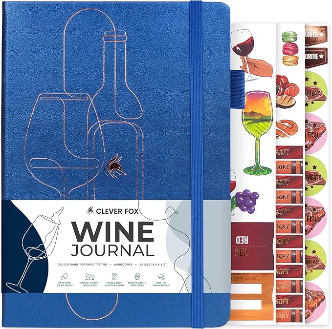 Clever Fox Wine Journal for Wine Tasting – Guided Wine Diary & Log Book with Tasting Instructions, Aroma Wheel, Food Pairing & Glass Guide – 132 Entries, Hardcover, A5 Size (Mystic Blue)