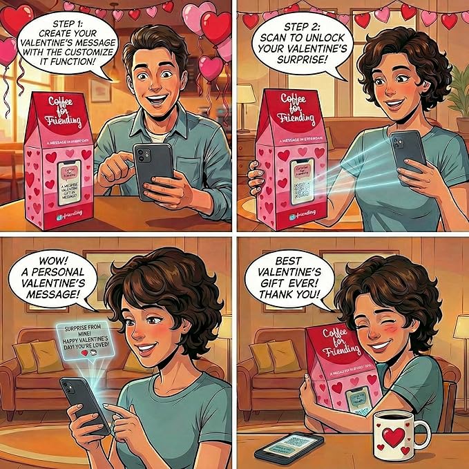 Be My Valentine – Friending 12 oz Whole Bean Coffee, Medium Roast – Small Batch Roasted Premium Arabica Beans, Brazilian Single Origin – Made in USA – Coffee Gift with Private QR Love Message