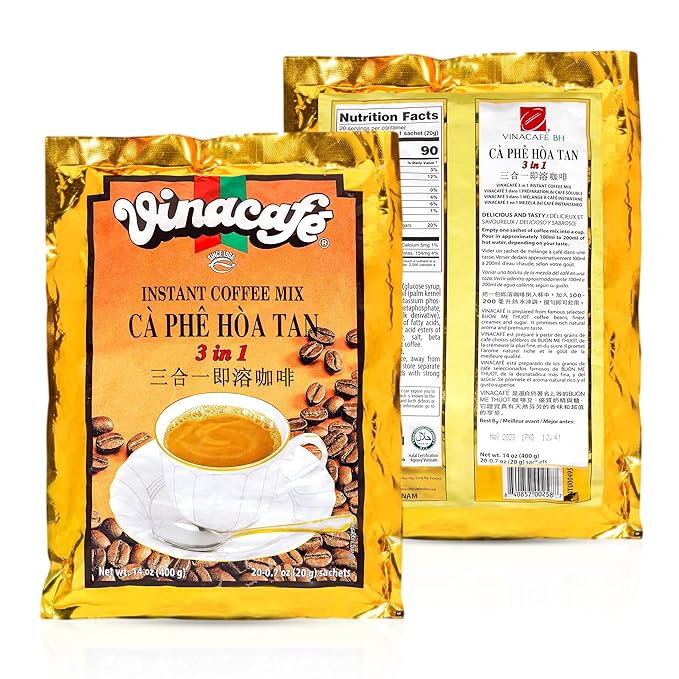 Vinacafe 400 Cts Vietnamese Instant Coffee Mix 3 in 1 Single Serves (Pack of 20 | 20 Sachets Per Bag)